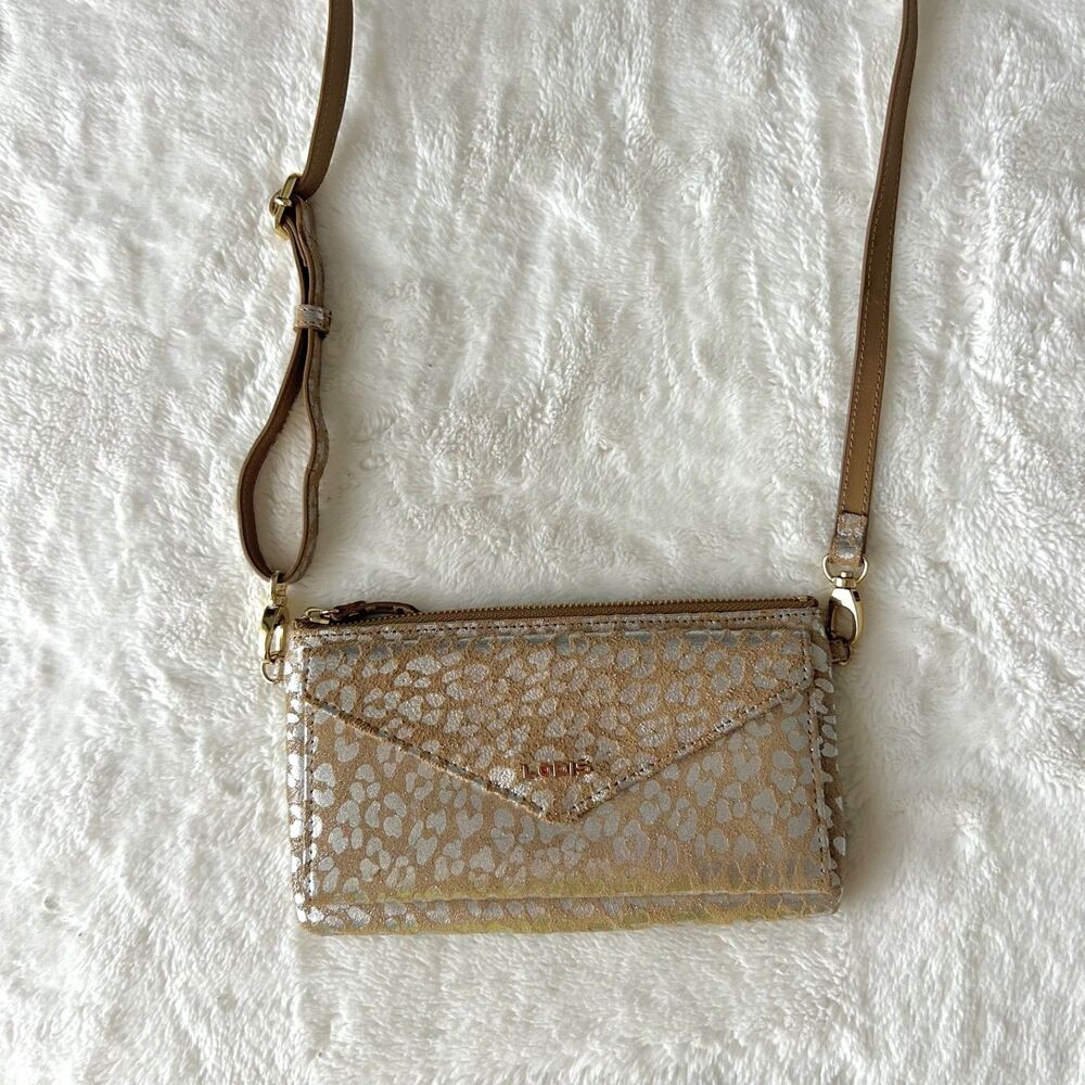 Lodis Wristlet / Crossbody Leather Access. Bag Purse Silver & Tan Animal print - Picture 9 of 10